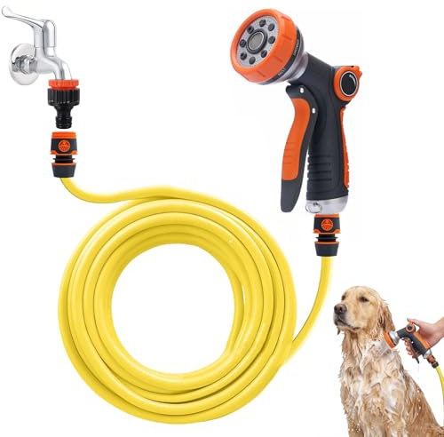2-in-1 Hot & Cold Dog Shower Head - High Pressure Handheld Pet Shower Attachment with 2.5M Hose & Spray Gun for Outdoor Garden Use, Muddy Dog Washer Kit with Pause Switch