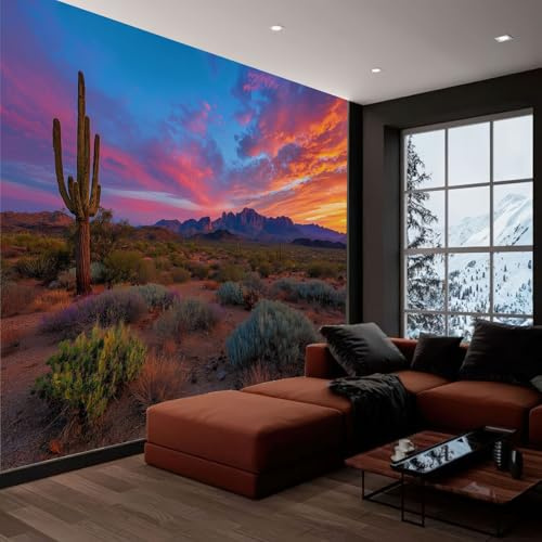 Wall Mural Desert Plants Cactus Photo Wallpaper, Nature Photography Non-Woven Mural Decoration Poster Picture Modern Design - 400W x 280H cm Wall Art for Living Room Kids Bedroom