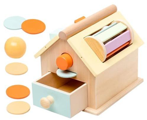BESPORTBLE Juego de Juguetes de Madera Montessori para Niños Pequeños 1-3 Años, Tamaño Compacto, Multifuncional de Lanzar Balones y Caja de Monedas, Desarrollo Sensorial y Motricidad Fina,