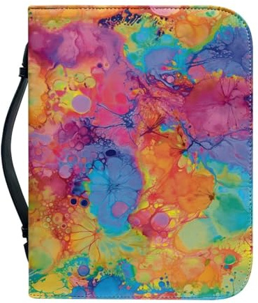 Bibel Hülle Tasche Orangeblau Große Pu-Leder Buchhülle Für Damen Und Herren, Vielseitige Buchschutz Mit Griff, Reißverschluss, Taschen Und Stiftfächern 25.9x4.6cm