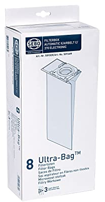 SEBO 5093ER Electrostatic Fleece Bags for Upright Vacuum Cleaner, Pack of 8, White