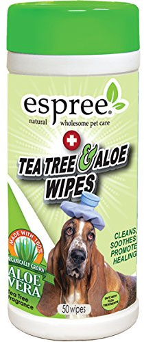 Espree Lingettes Naturelles à l’Arbre à thé et à l’aloès pour Animaux de Compagnie | Favorise la Peau Saine et la cicatrisation 50 Wipe Tub
