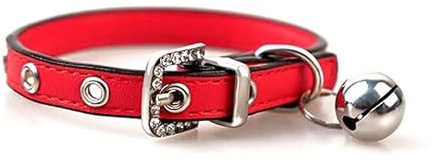 Luniquz PU Leder Crystal Haustier Halsband Katzenhalsband Kleinhundehalsband Gürtel Halsband mit Schelle Schmuck für Katzen/Kleinhunde/klein Haustier - rot XS 7-9