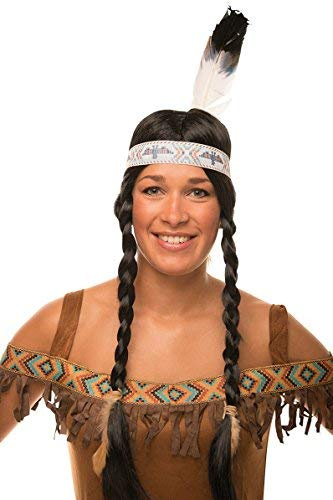 Balinco Indianer Perücke Set – mit Feder & Stirnband – für Damen & Herren Fasching Karneval