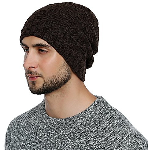 DonDon herr vinter lång beanie mössa teddy-fleece brun