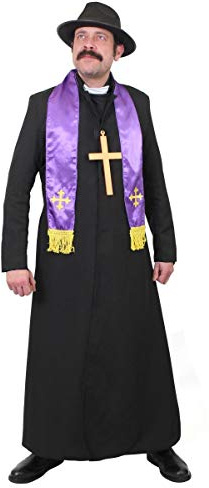 ADULTI ESORCISTA COSTUME DI FANTASIA - GIACCA SPOLVERINO NERO, COSTUME SACERDOTE, SCIARPA, CAPPELLO NERO E CROCIFISSO D'ORO PERFETTO PER HALLOWEEN E FESTE IN MASCHERA (X- GRANDE)