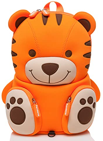 Pandana Kleiner Kinderrucksack Tommy Tiger mit Brustgurt für Jungen und Mädchen von 2-5 Jahren, Kindergarten, Kita oder Kinderkrippe, aus isolierendem Neopren mit Anti-Lost-System