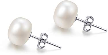 Süßwasserperlen Ohrringe Echt 925 Silber Stecker Perlenohrringe Weiß 8MM Süßwasser-Zuchtperlen Ohrringe Ohrstecker