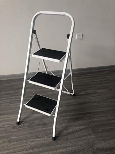 Stehleiter Stahl Trittleiter 3 Stufen Leiter Stepladder Tritthocker Faltbarer Haushaltleiter Klappleiter,TÜV Rheinland GS-Zertifikat,Max.Belastbarkeit bis 150 kg, TÜV Rheinland GS-Zertifikat
