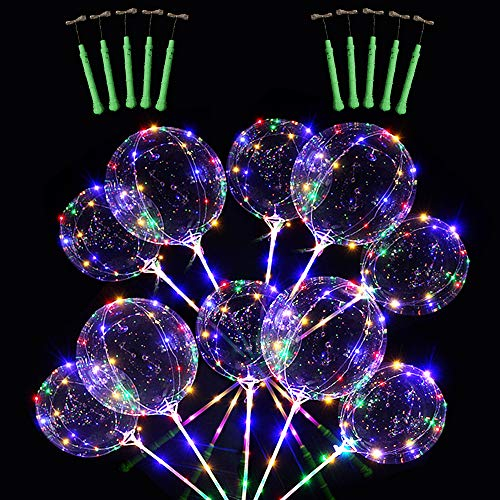JUMRHFAN 10PCS 51CM Clear LED Light Up Bobo Globos, Globo de Burbujas de Helio Brillante Colorido con Palos y Luces de Cadena para la Fiesta de cumpleaños de la Boda de Navidad