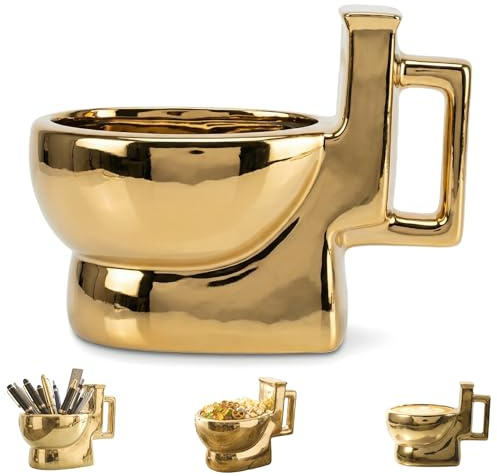 jojofuny Lustige Tassen: 400ML Keramik Toilette Tasse - Golden Toilettenbecher Kaffeebecher FüR Partys Und Zuhause - 3D Poop Design Trinkbecher FüR Tee, Milch, Saft