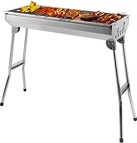 BBQ Charcoal Grill Portable Foldable Barbecue Grill Stainless Steel with Stand Indoor Outdoor