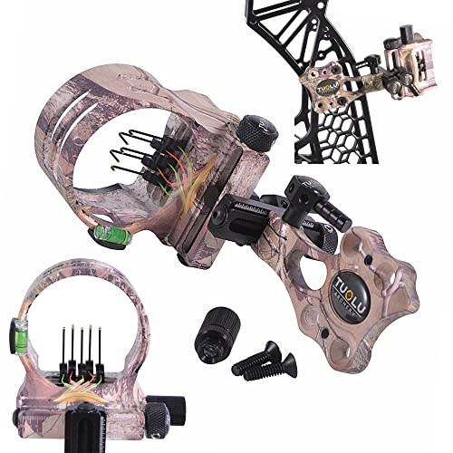 Bogen Visier Bogenschießen Compoundbogen Visier 5 Pin 0,019 Fiberoptik Mikroeinstellung Jagdvisier Bogenvisier mit Visierlicht für Rechte und Linke Hand (Tarnung)