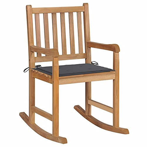 Tidyard Gungstol med kudde, relaxstol, gungfåtölj, svängfåtölj, trädgårdsstol, trästol, trädgårdsmöbler, stol, massivt trä, teak, stoppad färg: antracit