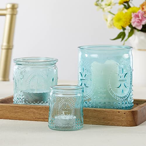 Kate Aspen Nesting Blue Glass Votive Candle (Set of 3) Vintage Tea Light Holders