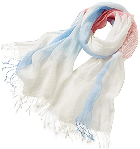 Prettystern Damen Herren Fransen Schal 100% Leinen-Schal Halstuch für Sommer - T76 Blau Weiß Rot