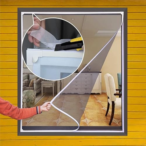 Nouvelles moustiquaires pour fenêtre moustiquaire taille personnalisée rideau en tulle d'air intérieur été invisible réglable facile à installer avec du ruban adhésif-60 cm x 100 cm, filet blanc PVC