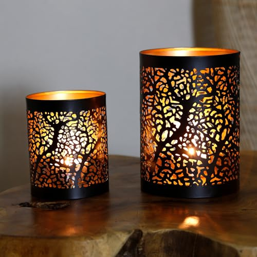 Teelichthalter Metall Windlicht Deko Schwarz Gold Muttertag Ostern Deko Windlichter 2-er Set