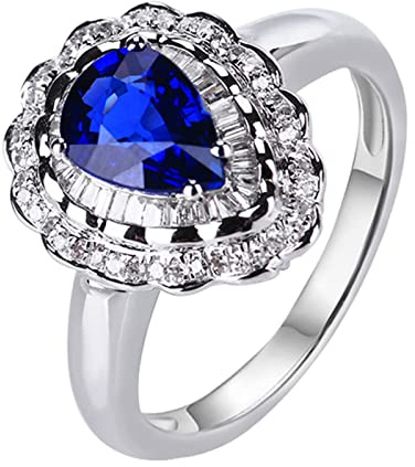 AMDXD Diamantring Weißgold 750 18 Karat Frauen, 1.4ct Saphir Trauringe Blau, Blumen Verlobungsring 750 Weißgold mit Diamant Echtschmuck, Gr.58 (18.5)
