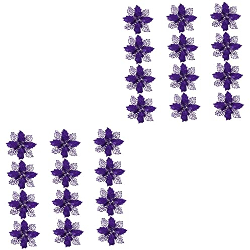 LABRIMP 2sätze Glitzer Weihnachtsstern Blumen Künstliche Poinsettia Dekoration Für Weihnachtsbaum Kranz Festliche Anlässe Lifelike Simulation Blumen Für Weihnachtsfeier