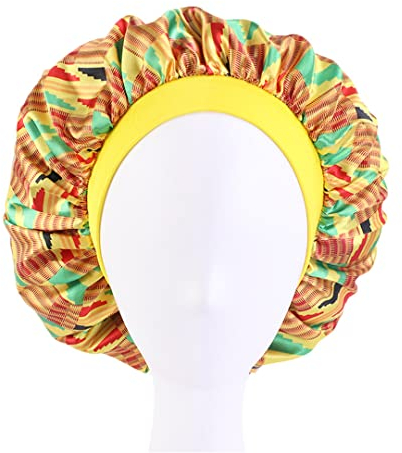 Satin-Haube, afrikanisches Muster, Druck, Nachtschlafkappe, Baby-Haarpflege, Wickeltuch, modisch, Haar-Accessoires, Erwachsene, Gelb