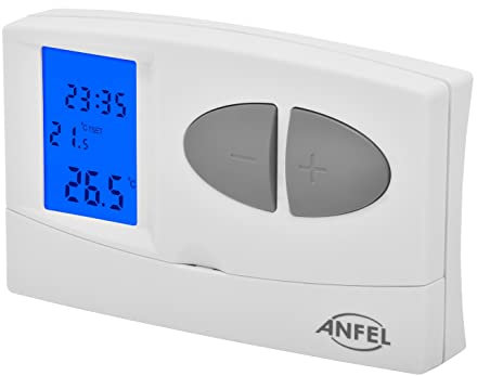 ANFEL Cronotermostato Digitale EASY con programmazione Settimanale a Batteria, Design elegante e Display Retroilluminato adatto per Caldaia Murale