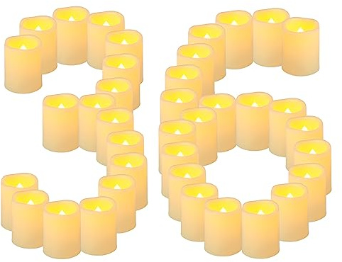 Yakpo Paquete de 36 velas votivas LED sin llama parpadeantes de 5 cm, funciona con pilas, velas votivas LED falsas, velas eléctricas parpadeantes a granel para Navidad, Halloween, fiesta, boda