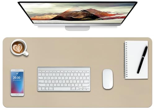 Leder-Schreibtischunterlage,wasserdichte Schreibtischunterlage für Schreibtisch, Schreibtischunterlage für Tastatur und Maus, Leder-Mauspad-Schutz für Büro und Zuhause, 60 * 35cm (S Beige)