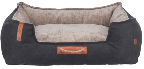Trixie Hundebett Föhr eckig 60 x 50 cm, mit Tragegriff – schwarz/Sand | Gemütliches Hundekörbchen, weich und waschbar – für kleine & große Hunde, angenehm weicher Liegekomfort – Be Nordic