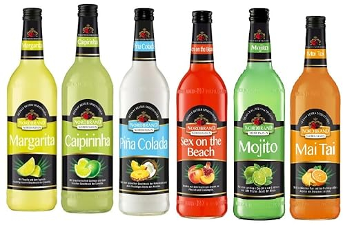 6 Flaschen Nordbrand Cocktail Mix a 0,7 L 15% vol. aus 6 Sorten Mai Tai, Sex on the Beach, Caipirinha, Pina Colada, Mojito,Erdbeer Daiquiri