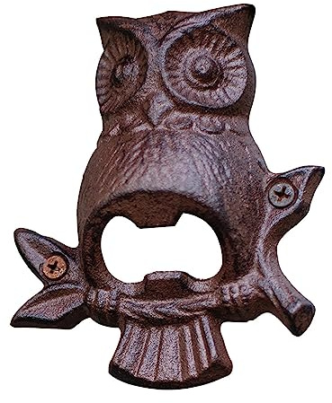 Jomewory Beer Opener Wall Mount, Owl Bottle Opener Wall Mount Cast Iron, Sturdy Decor Decorative Antique Accessory for Home, Garage, Bar, Garden, 3,5x12x10cm