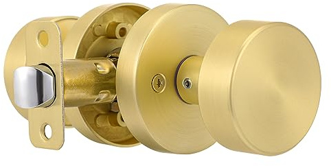 naubea Passage Door Knobs Interior, Brushed Gold Door Knob for Closet, Brushed Brass Door Knob for Hallway, Heavy Duty Modern Round Door Handle