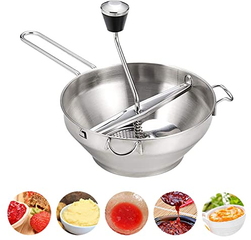 Stainless Steel Manual Food Grinder - Manual Food Mill - Ergonomic Rotary Food Mill - Food Mill Sieve Grater with 3 Discs | Puree Maker for Tomato Sauce, Vegetable, Fruit and Baby Food