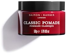 Daimon Barber Classic Oil Based Pomade, High Shine, Medium Hold Hair Styling Pomade for Men, for Comb Overs, Slick Backs and Pomps Coconut Oil Based for Increased Shine and Long Lasting Hold 50g