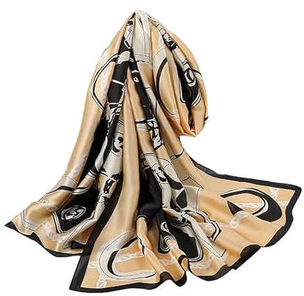 WEIGEER Silk Scarf Women Shawl Leaf Scarf Stain Neckerchief Head Wrap Thin Scarf Ladies Beach Scarf Vintage Bridal Shawl Chiffon Scarf Muslim Colorful Cloth (Bolso Color Kaki)