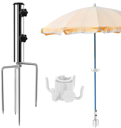 Gcffom Sonnenschirmstände, Rasendorn für Sonnenschirm, Erdspieß Sonnenschirm mit Strandschirm Hängehake, Abnehmbarer Sonnenschirmhalter, Schirmständer Bodendübel für Angeln, Strand, Camp