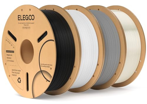ELEGOO PLA Filament 1.75mm, 3D Drucker Schwarz Weiß Grau Transluzent 4KG | Maßgenauigkeit +/- 0,02mm, 1kg Pappspule (2.2lbs), Sauber Gewickelte, Vakuumverpackung für Meisten FDM 3D Drucker