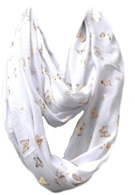 Jersey Loop Schal Tuch Halstuch Rundschal Schlauchschal Schmetterling Sterne glitzer (Weiß Schmetterling)