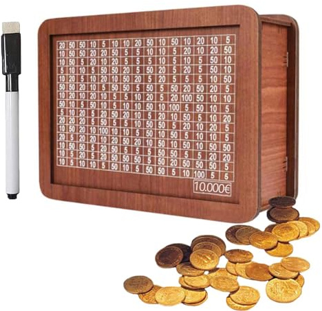 Cash Vault Wooden Savings Box, Cash Vault Spardose aus Holz, Sparbox Mit Zahlen Ankreuzen, Spardose mit Zähler, Wiederverwendbare Geldbox Geldkassetten €1,000 €10,000 fur Erwachsene und Kinder (10000)