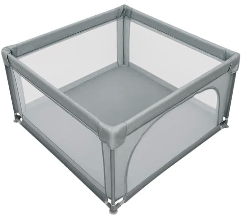 Playpen Plegable para Bebés y Niños - Gran Patio de Juego con Puerta, Portátil para Interior y Exterior - 120*120*66 cm - Gris Oscuro