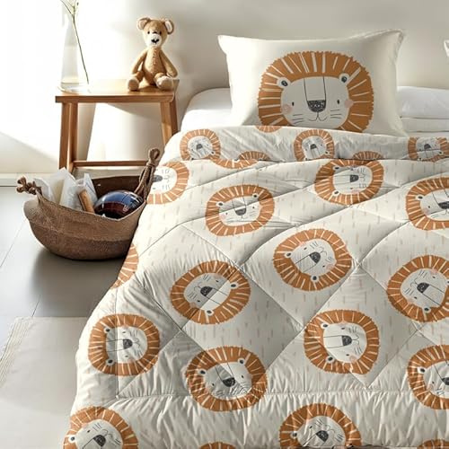 Zelesta Kiddybed kinderbettwäsche 135x200 4 Jahreszeiten - Bettwäsche winterdecke und Sommer-Bettdecke - Waschbare kinderdecke ohne Bezug - Kinderbettdecke mit Muster (Lucky Lion)