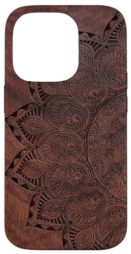 Gravierbares Mandala, Holz, Blumen, Blumen, Yoga, Namaste, PC Hülle für iPhone 14 Pro