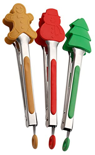 Hoement 3-teilige Edelstahl Küchenzangen Mit Silikon Hitzebeständig Zum Servieren Von Speisen Bei Weihnachten