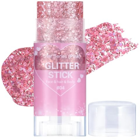 Prreal Body Glitter, Mermaid Sequins Glitter Stick Face Body Sparkling Chunky Holographic Hair, Durable Lips Nails Festival Rave Halloween Makeup, 04 PINK