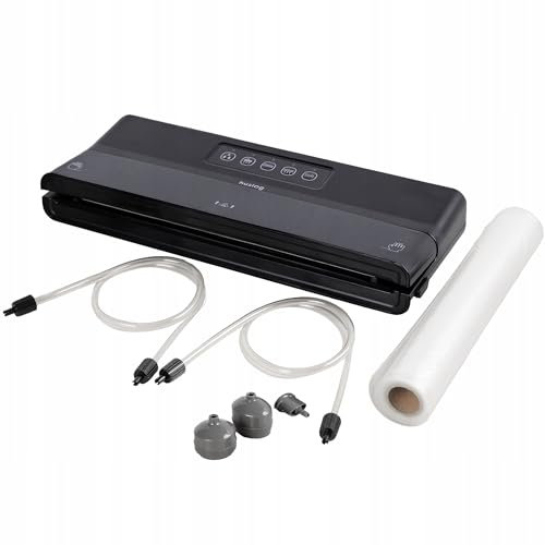 Machine Sous Vide Alimentaire Huslog 125W, 6,5L/min, Soudeuse 30cm pour Aliments Secs & Humides, Compatible Sous-Vide, 2 Rouleaux Inclus (3m x 28cm), Tuyau d’Aspiration & Adaptateurs, Noir