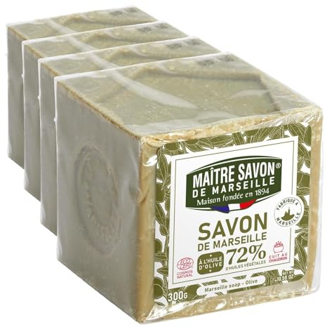 Maitre Savon de Marseille - Véritable Savon de Marseille à l'olive - 300g - ECOCERT Cosmos Natural (Lot de 4)