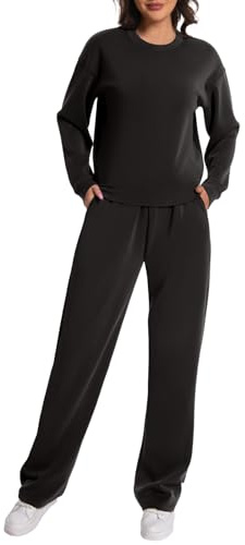 Rolcoassuns Women Modal Lounge Set 2 Pezzi Abiti Autunnali Felpa Oversize Pantaloni a Gamba Larga con Tasche