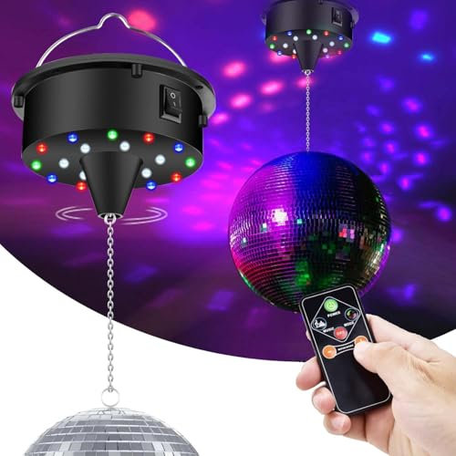 Discokugel Spiegelkugel,Rotierende Discokugel,Motorlichter mit Fernbedienung,Disco Licht Party Lichter,Professional Spiegelkugel Set,4 Bunten Lichtern und 18 LED-Perlen für Disco-Lichteffekte(B)