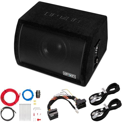 Option PULSE-8BRA - Kit de subwoofer activo con conexión Quadlock Plug & Play, subwoofer reflex de 20 cm, incluye accesorios para vehículos con conector Quadlock
