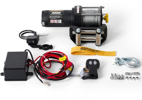 KANGAROO WINCH Elektrische Seilwinde 12V - 3000 LBS / 1361 kg Zugkraft - Ideal für ATV, Quad und Offroad Einsätze - Robuste Konstruktion - Inklusive Stahlseil und Funkfernbedienung (K3000)
